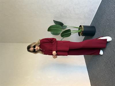 Yaka Paça Fermuar Triko Takım Bordo - 1074