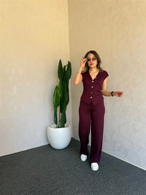 Yelekli Modal Takım Bordo - 1117