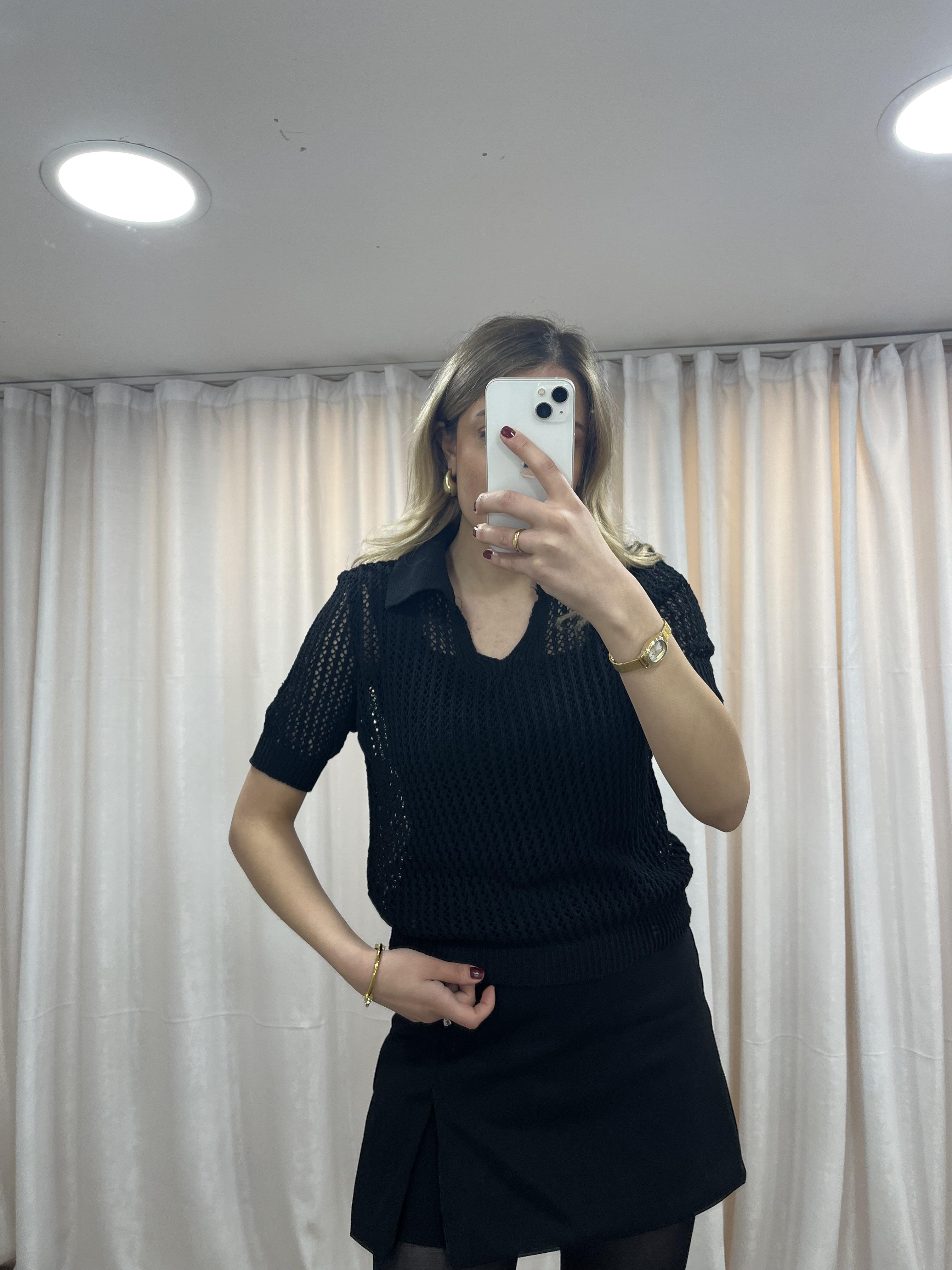 Ajur Triko Tshirt Siyah