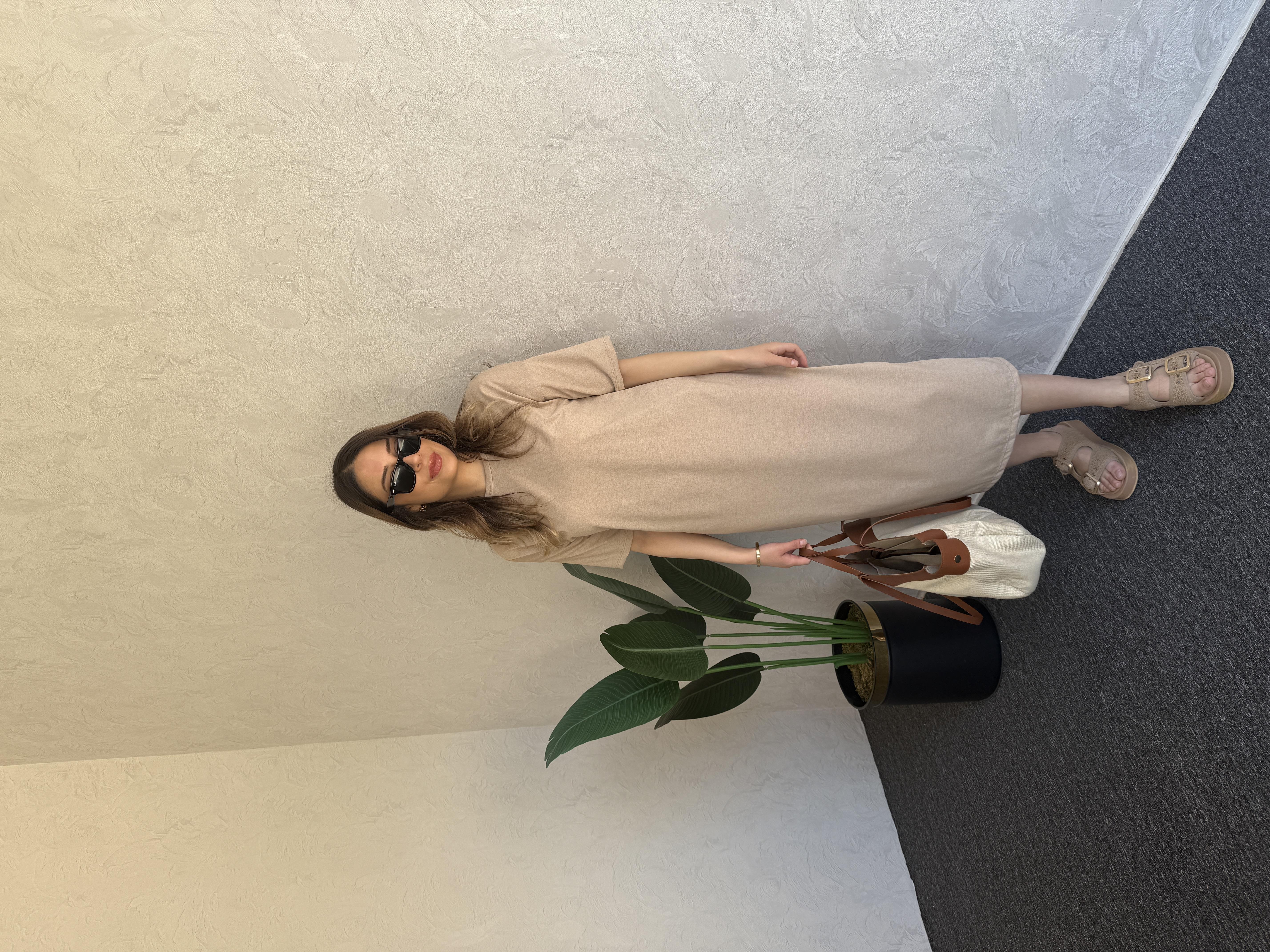 Basic Kısa Kol Elbise Camel