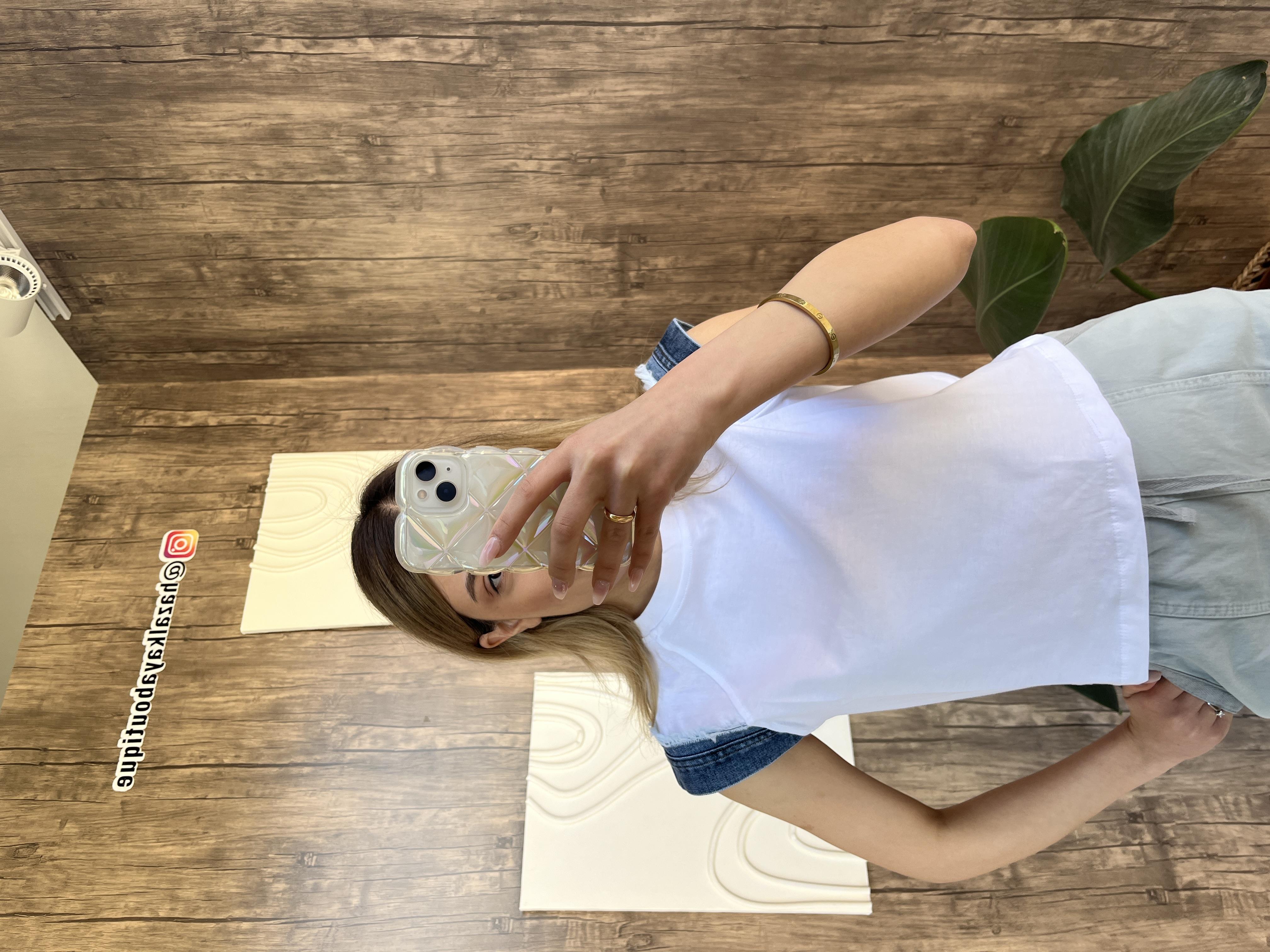 Kot Detay Tshirt Beyaz