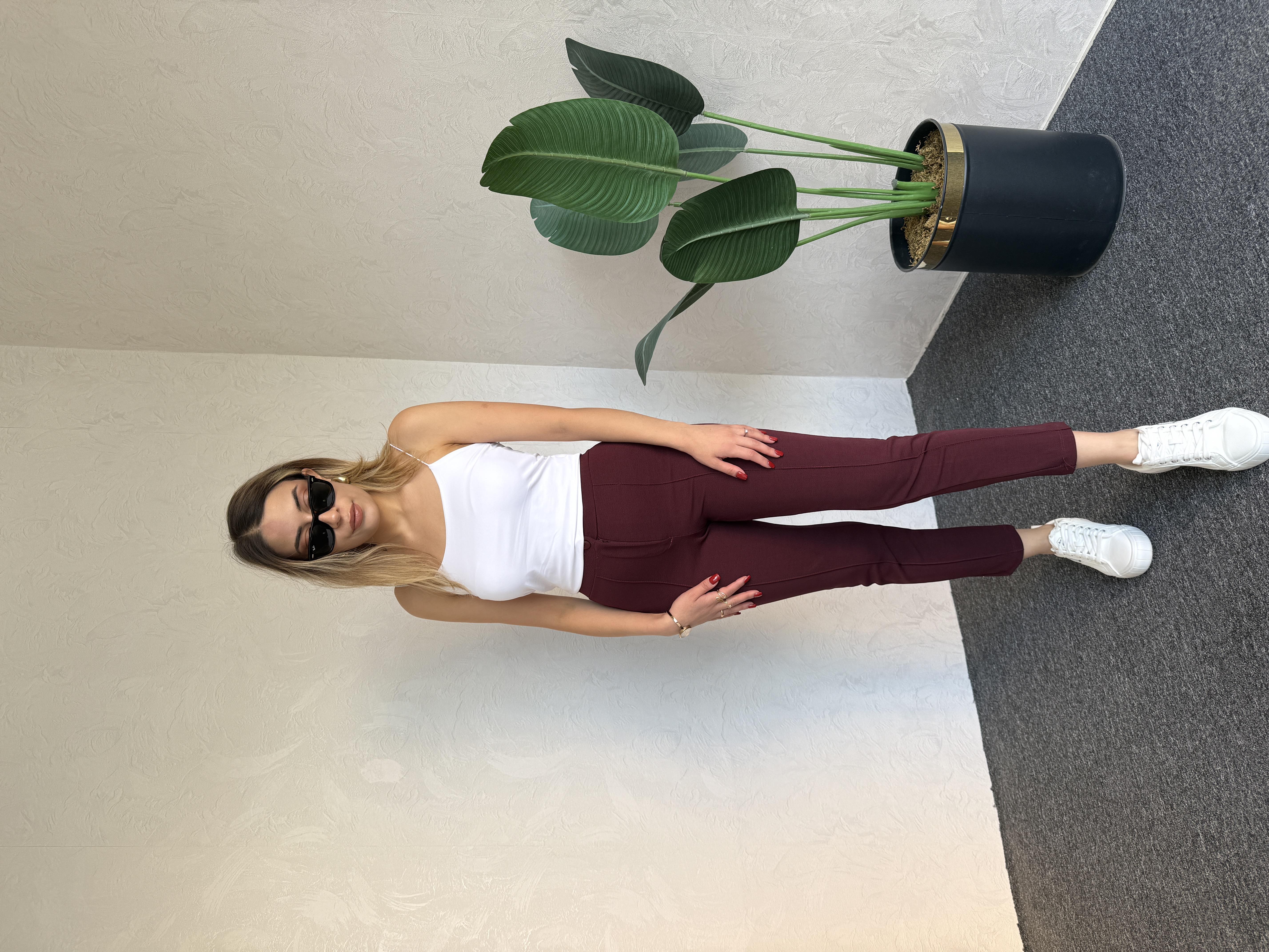 Krep Fit Pantolon Bordo - 1068