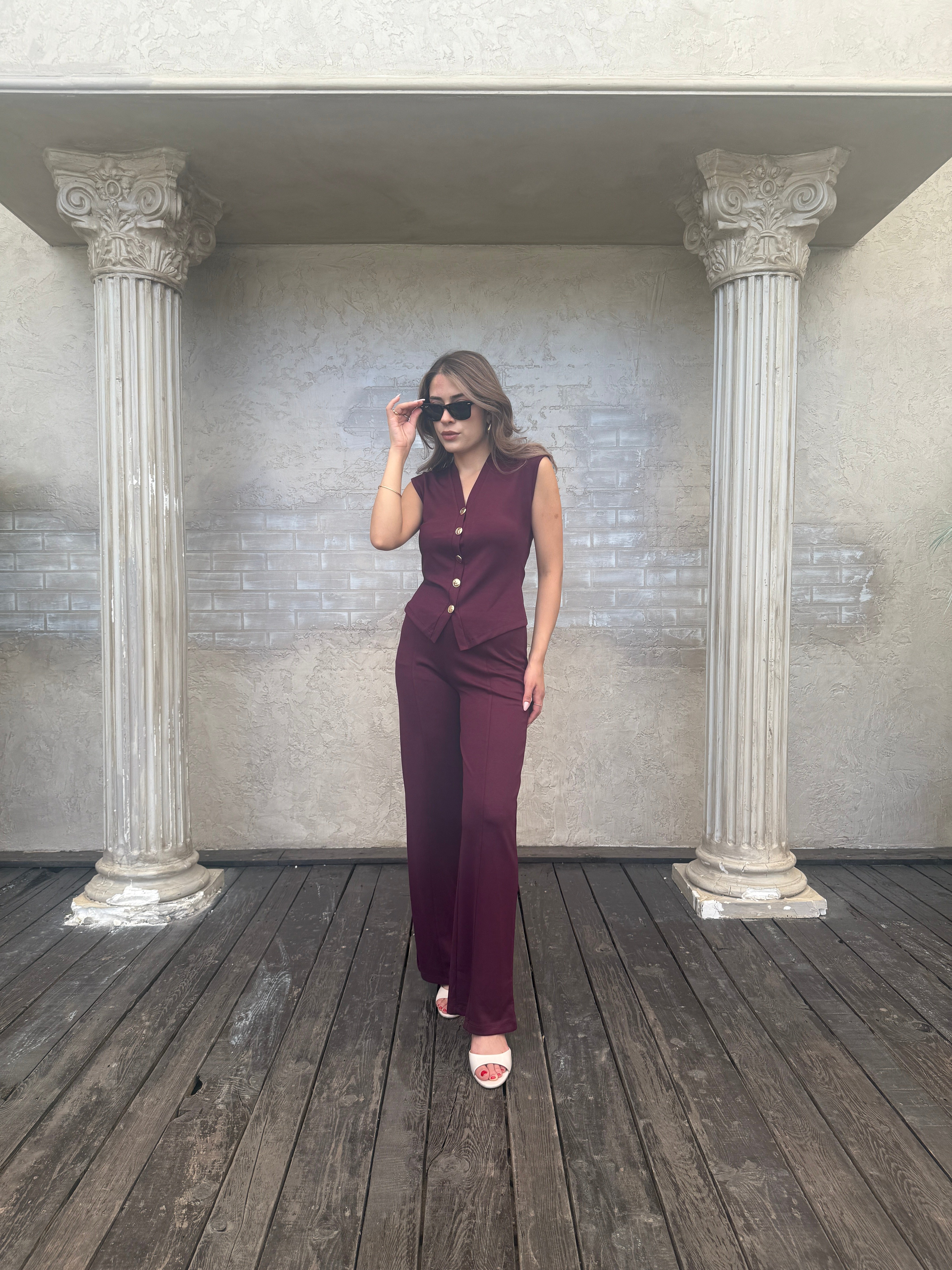 Yelekli Modal Takım Bordo - 1117