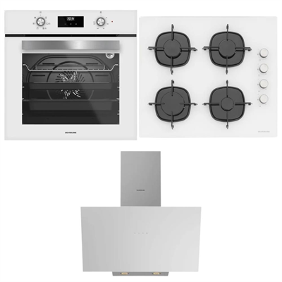 Silverline Ankastre Set, Beyaz Renl, FLAM Davlumbaz, CS5700E6 Ocak, BO6502W2 Fırın