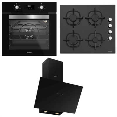 Silverline Ankastre Set, Siyah Renk, CS5700E6 Ocak, FLAM Davlumbaz, BO6502B02 Fırın
