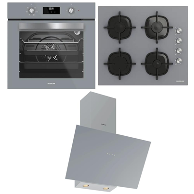 Silverline Ankastre Set, Gri Renk, CS5335S02 Ocak, FLAM Davlumbaz, BO6502S02 Fırın