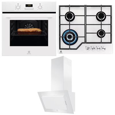 Electrolux Ankastre Set 4 Beyaz Renk; EOF3H40BW Fırın, KGG64362W Ocak, LFV326W Davlumbaz