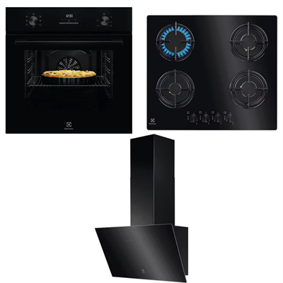 Electrolux Ankastre Siyah Set 2; LOH3H00BK Fırın, EGT6242NVK Ocak, LFV216K Davlumbaz