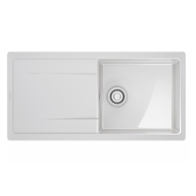 Franke MXK 611-100 Seramik Evye, Parlak Beyaz, Tezgah Üstü, Çift Yönlü Damlalık, 100x50 cm