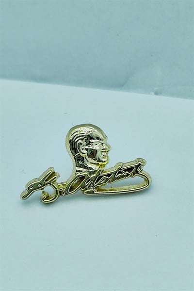 Altın Renk Atatürk İmzalı Profil Rozet – Şık Metal Yaka Pin Rozeti Hatıra Aksesuar