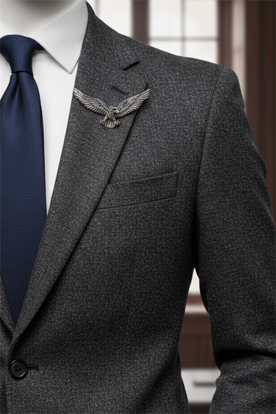 Asil Kartal Figürlü Silver Erkek Kadın Ceket Aksesuar Broş