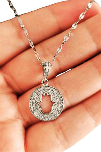 AuraShield Hamsa Işıltılı Koruma Kolyesi