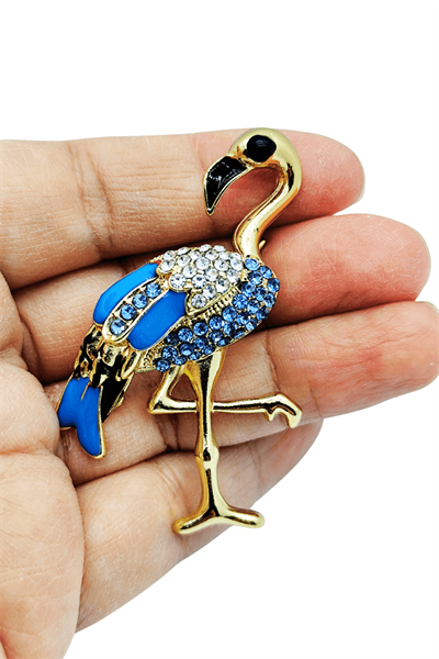 Azure Flamingo Işıltılı Taşlı Gold Flamingo Broş