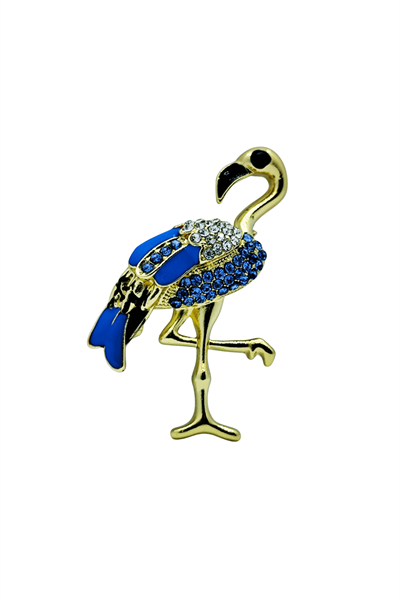 Azure Flamingo Işıltılı Taşlı Gold Flamingo Broş
