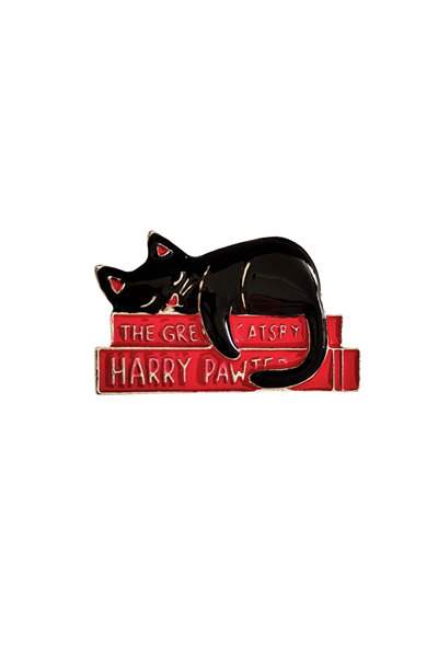 Black Cat Books Zarif Kedi ve Kitap Temalı Broş