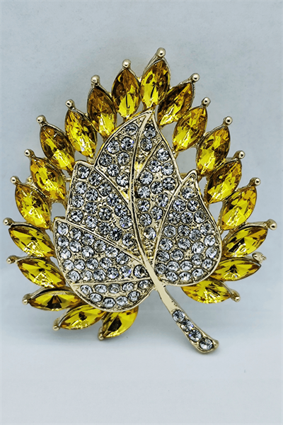 Golden Autumn Işıltılı Taşlı Yaprak Broş