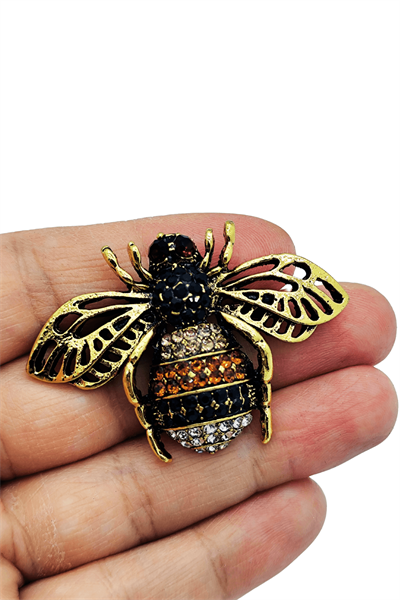 Golden Bee Kristal Taşlı Zarif Arı Broş