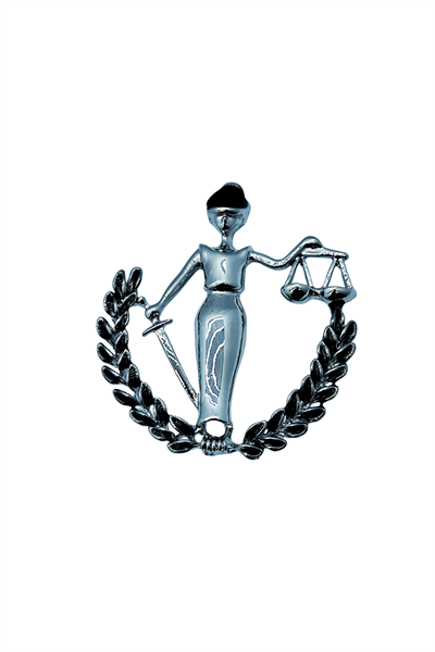 Gümüş Işıltılı Themis Adalet Tanrıçası Broşu - Defne Dalı Detaylı Hukukçu Yaka İğnesi