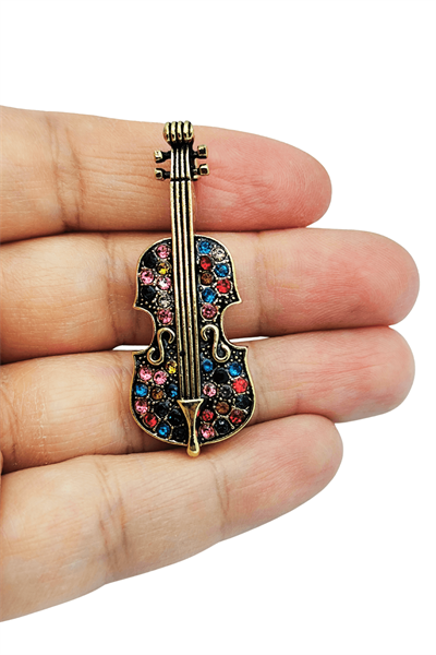 Harmony Crystal Keman Tasarım Broş