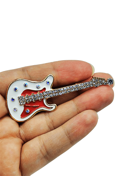 Işıltılı Elektro Gitar Figürlü Tasarım Broş – Müzik Tutkusu Yaka İğnesi