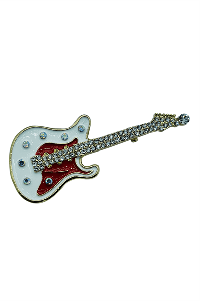 Işıltılı Elektro Gitar Figürlü Tasarım Broş – Müzik Tutkusu Yaka İğnesi