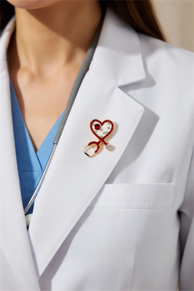 Kalp Formlu Steteskop Tasarım Taşlı Doktor Hemşire Broşu
