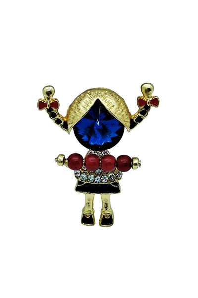 Kırmızı Boncuklu Taşlı Kız Figürü Broş – Sevimli Figürlü Şık Brooch Pin