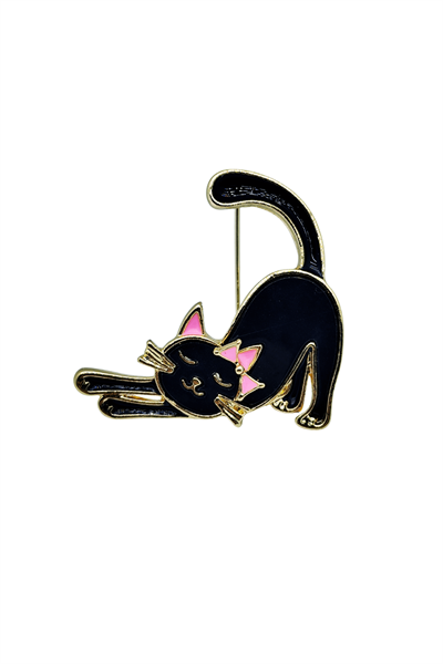 Lucky Stretch Siyah Kedi Broş – Şans ve Zarafet Simgesi