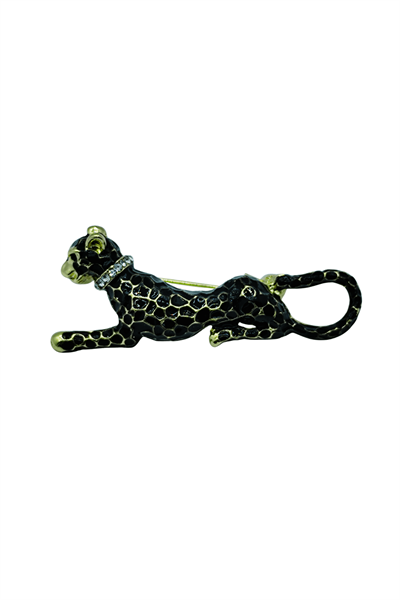 Midnight Panther Gold Detaylı Taşlı Leopar Broş
