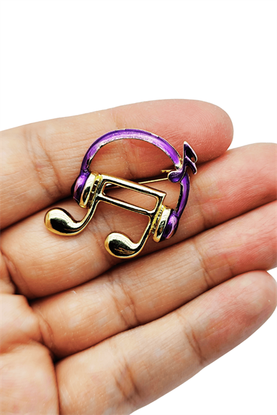 Müzik Notası ve Kulaklık Tasarımlı Özel Mine İşçiliği Broş
