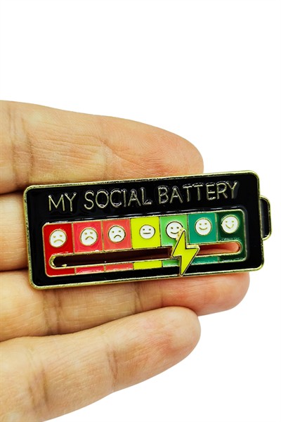 My Social Battery Metal Broş – Mizahi Ruh Hali Rozeti, Enerji Düzeyi Pin Aksesuar