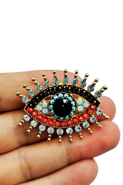 Nazar Göz Tasarımlı Kristal Taşlı Broş – Enerji Koruyucu Şık Aksesuar (Evil Eye Crystal Brooch)
