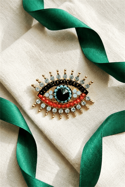 Nazar Göz Tasarımlı Kristal Taşlı Broş – Enerji Koruyucu Şık Aksesuar (Evil Eye Crystal Brooch)