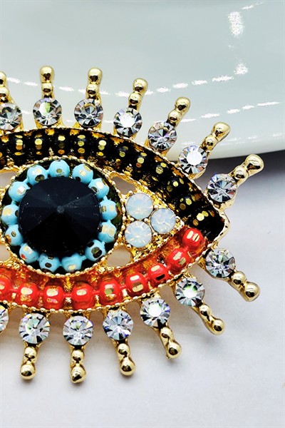 Nazar Göz Tasarımlı Kristal Taşlı Broş – Enerji Koruyucu Şık Aksesuar (Evil Eye Crystal Brooch)