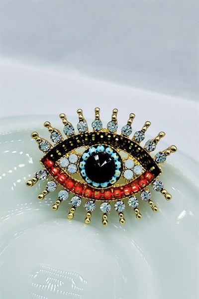 Nazar Göz Tasarımlı Kristal Taşlı Broş – Enerji Koruyucu Şık Aksesuar (Evil Eye Crystal Brooch)