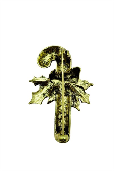 Noel Şeker Kamışı Taşlı Broş – Vintage Kristal Yılbaşı Aksesuarı Parlak Dekoratif Brooch