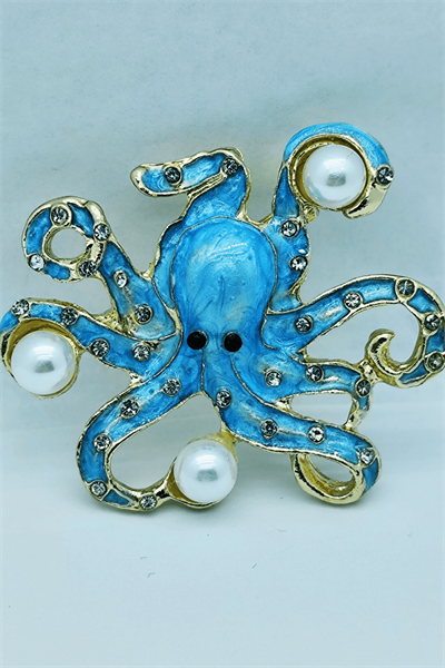 Ocean Blue Pearl Ahtapot Broş