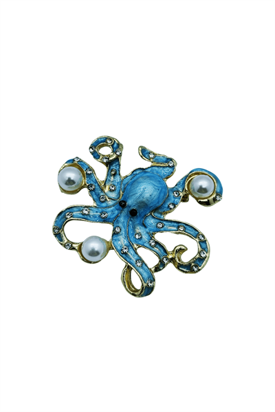 Ocean Blue Pearl Ahtapot Broş