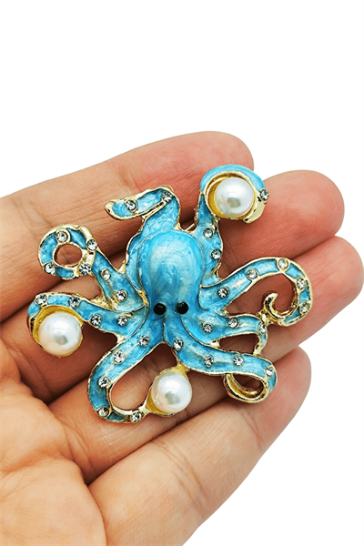 Ocean Blue Pearl Ahtapot Broş