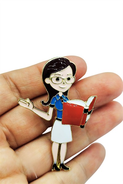 Öğretmen Karakterli Kitap Okuyan Broş – Sevimli Öğretmen Temalı Brooch