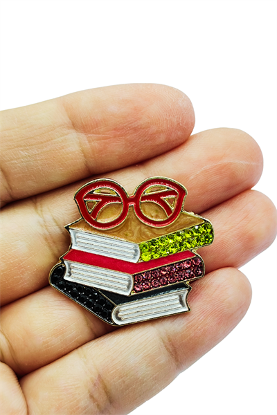 Öğretmenler Günü Hediyesi Kristal Taşlı Kitap Kurdu Broşu - İyi ki Varsın Diyen Zarif Teşekkür
