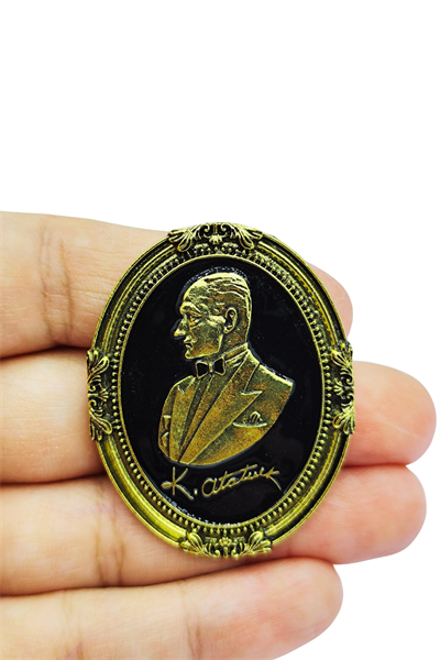 Oval Çerçeveli Antik Atatürk Portreli Broş - Cumhuriyete Gönül Verenlere Özel Hediye