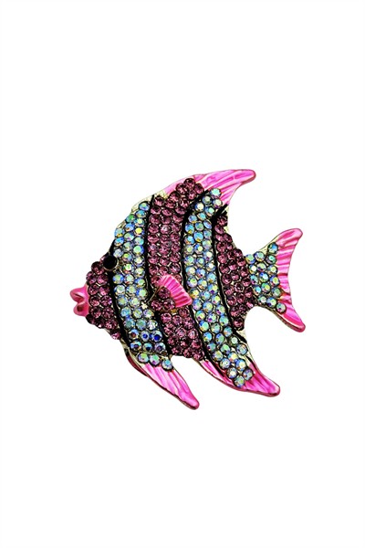 Pembe Kristal Balık Broş – Işıltılı Deniz Temalı Şık Kadın Brooch Aksesuar