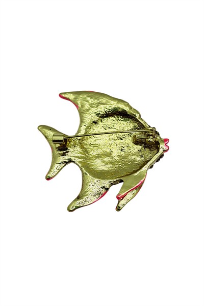 Pembe Kristal Balık Broş – Işıltılı Deniz Temalı Şık Kadın Brooch Aksesuar