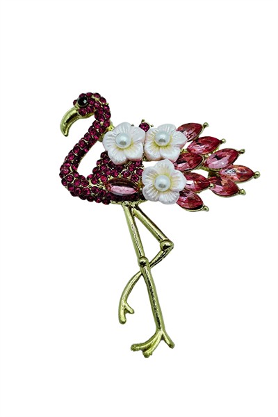 Pembe Zarafet Flamingo Broşu