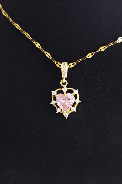 Pink Royale Işıltılı Kalp Taş Kolye