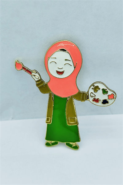 Ressam Kız Figürlü Sanat Temalı Metal Broş – Çanta Ceket Yaka Aksesuarı