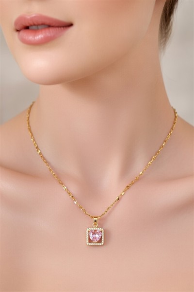 Rose Aura Işıltılı Kalp Taş Kolye