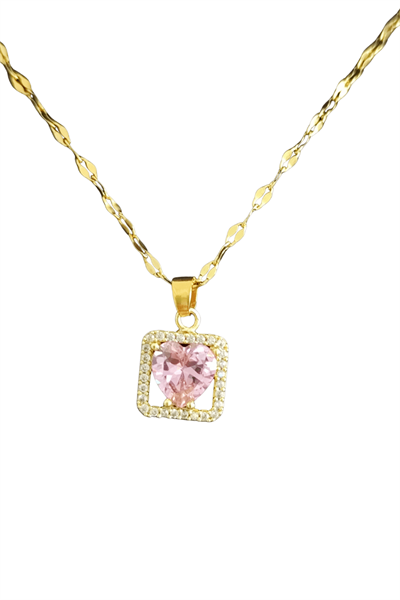 Rose Aura Işıltılı Kalp Taş Kolye