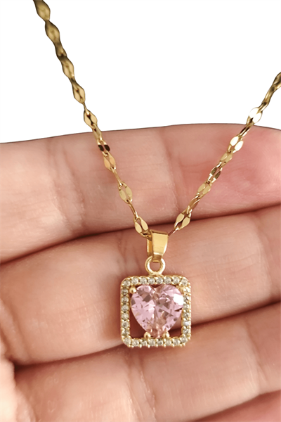 Rose Aura Işıltılı Kalp Taş Kolye